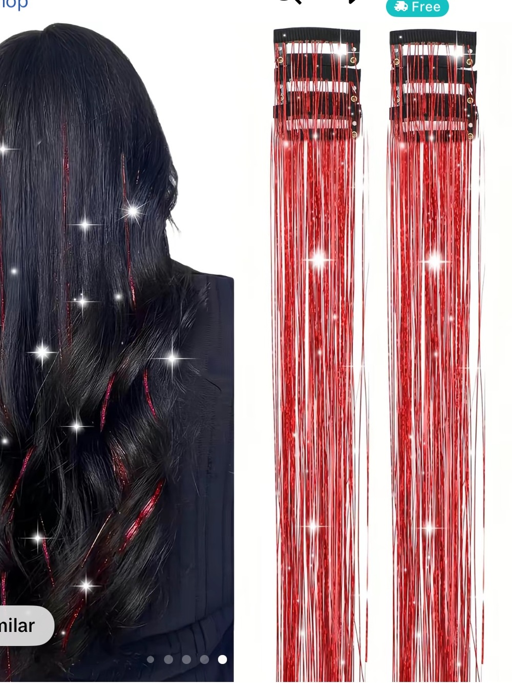 Red Hair Tinsel Strips - Sparkling Red Clip-In Hair Accessories